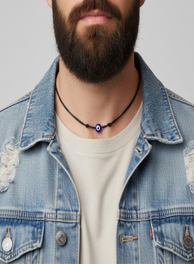 Luck Strings Adjustable Evil Eye Choker Necklace - Handmade Protection Talisman with Blue Turkish Glass Bead | Red & Black Nylon Cord for Men, Women & Teens (black) - Image 3